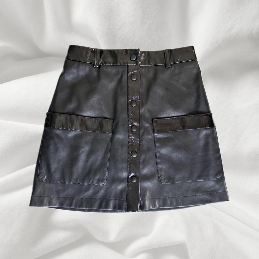STAUD Black Faux Leather Mini Skirt